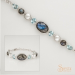 Labradorite, Blue Topaz and Pearl Bracelet in Sterling Silver